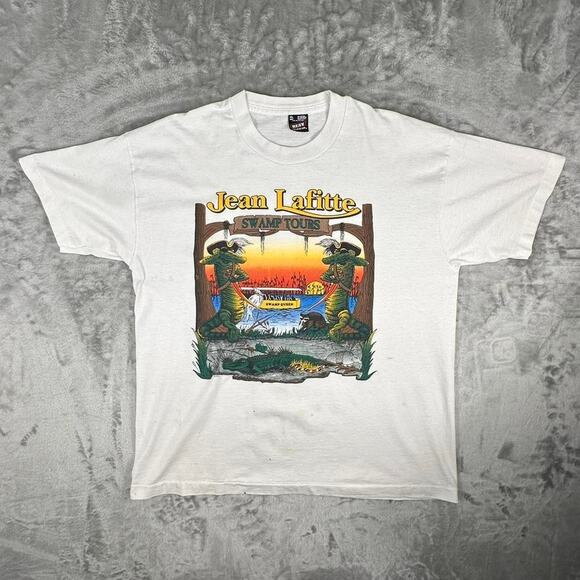Distressed Vintage 80’s Jean Lafitte Swamp Tours Pirate Crocodile T-shirt  XL - Picture 3 of 8
